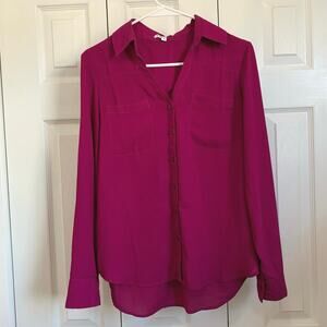 Express portofino magenta pink button front gauzy blouse small